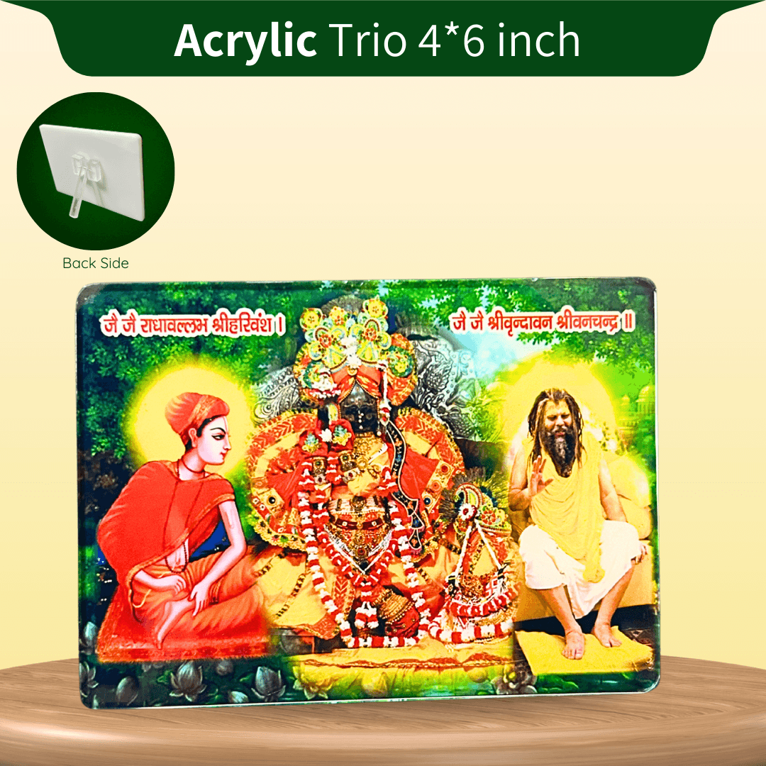 Acrylic 3-in-1 Table Standy – Shri Radhavallabh Lal, Mahaprabhu Ji & Premanand Ji Maharaj (4x6 Inch)