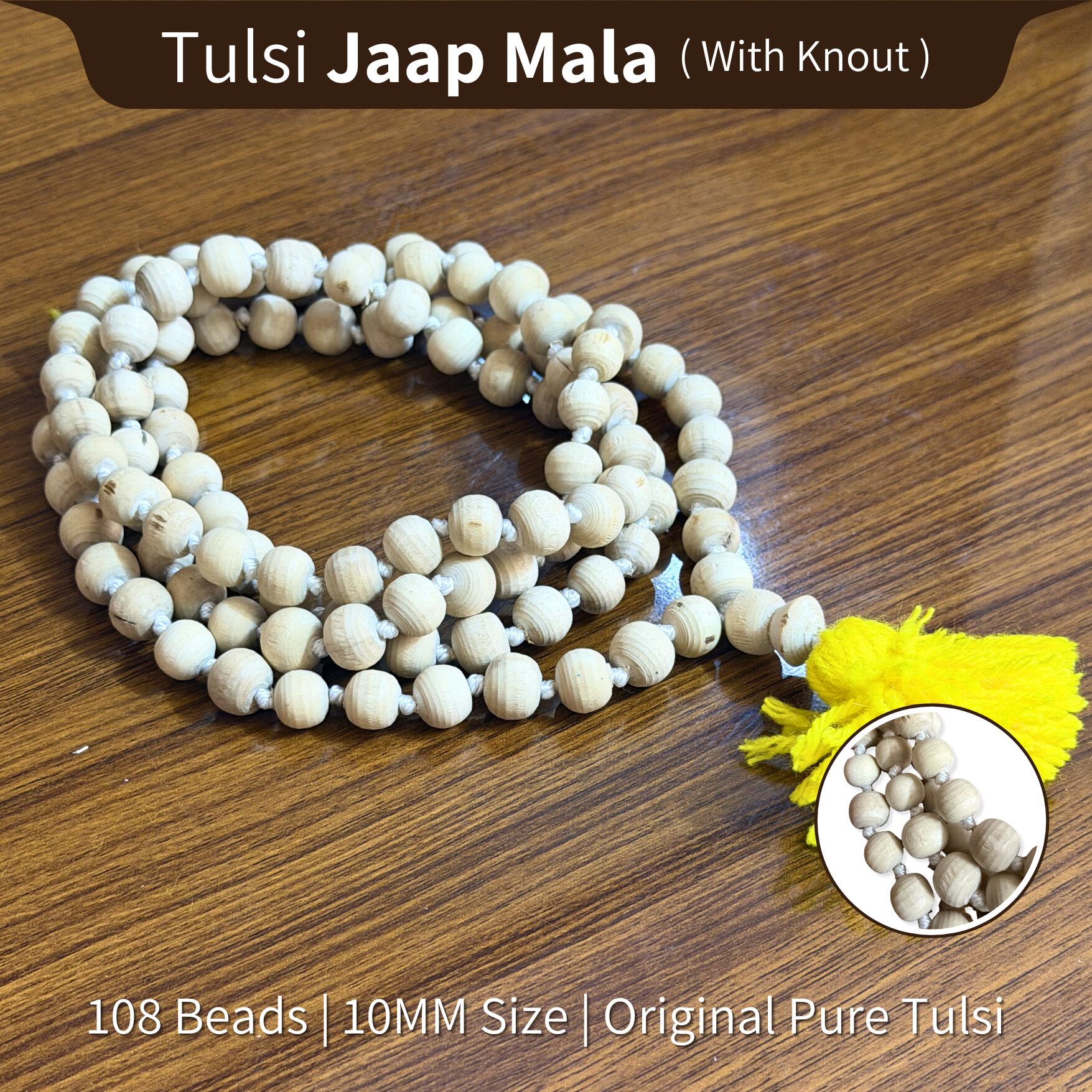 Original Tulsi Jaap Mala (108 Beads) | 10mm Premium Finishing With Knots