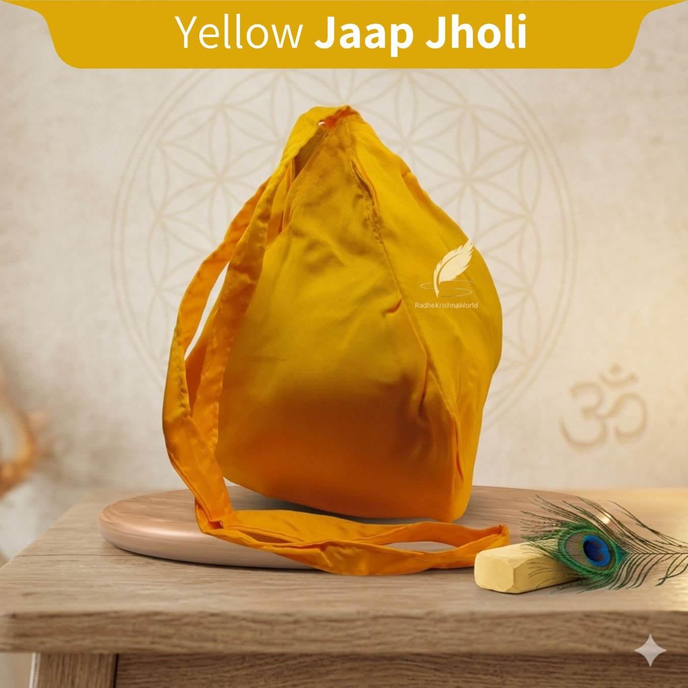 Reyon Yellow Bead Bag with Chain – Mala Bag for Chanting & Japa | RadheKrishnaWorld