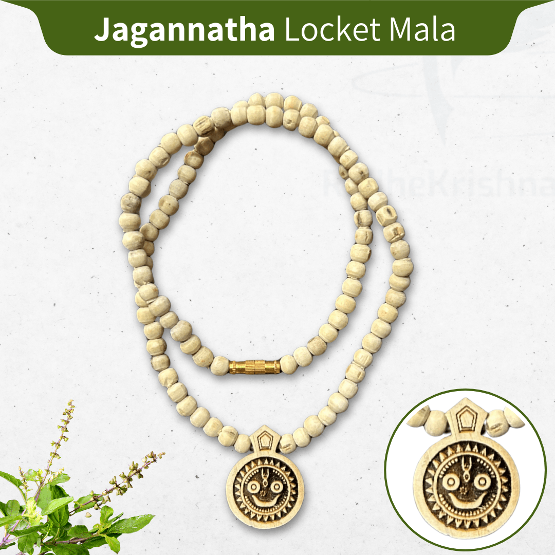 Shri Jagannath Ji Locket Tulsi Mala – 100% Pure Original Tulsi Beads from Vrindavan (45cm)