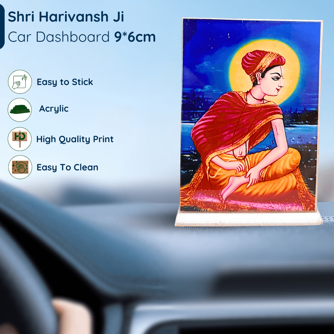 Shri Harivansh Ji Acrylic Car Dashboard Photo Stand – 9×6 cm