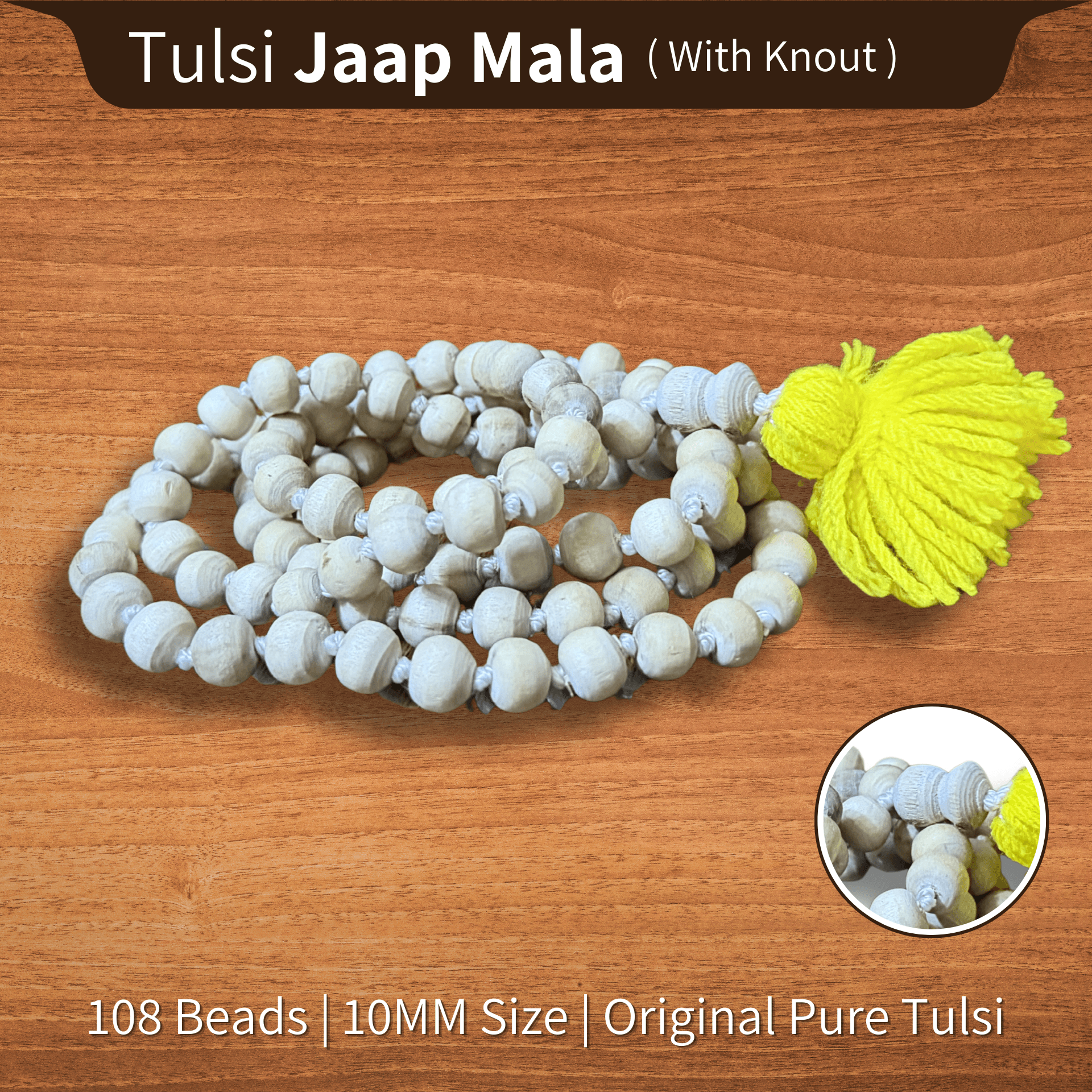 Original Tulsi Jaap Mala (108 Beads) | 10mm Premium Finishing With Knots