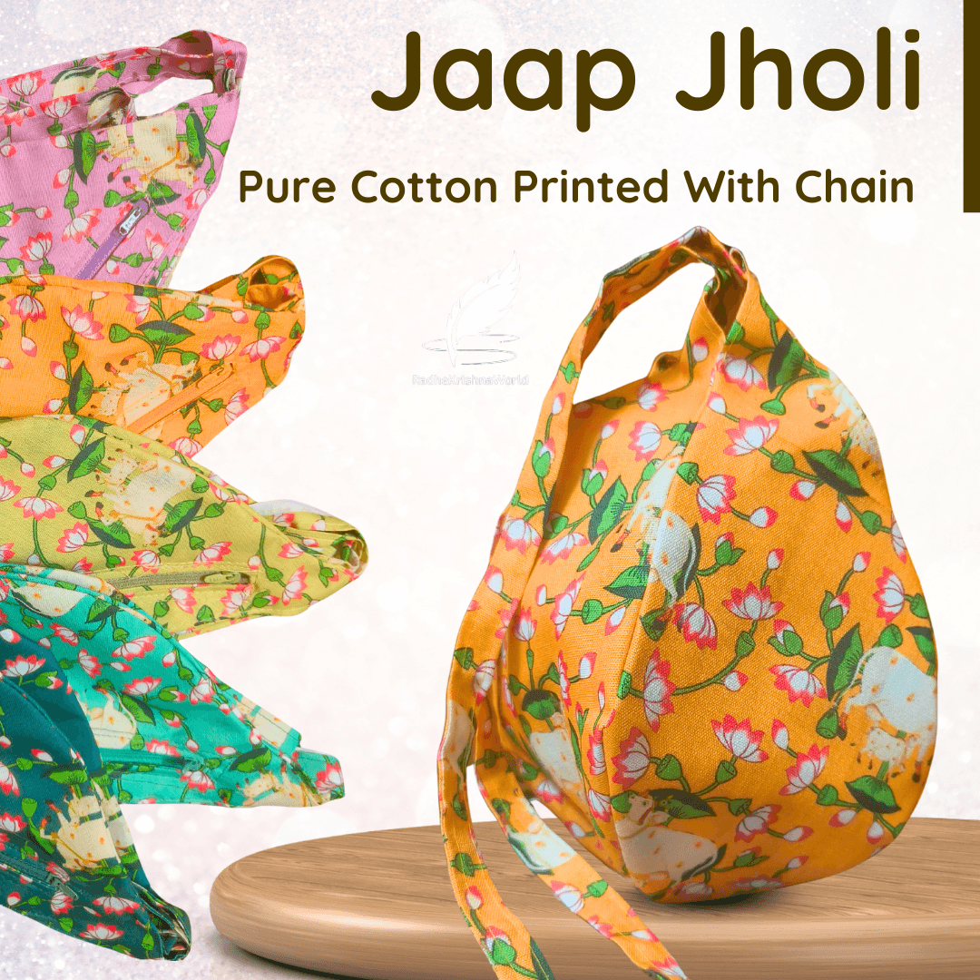 Pure Cotton Cow Printed Multicolor Bead Bag Jaap Jholi with Chain for Naam Jap
