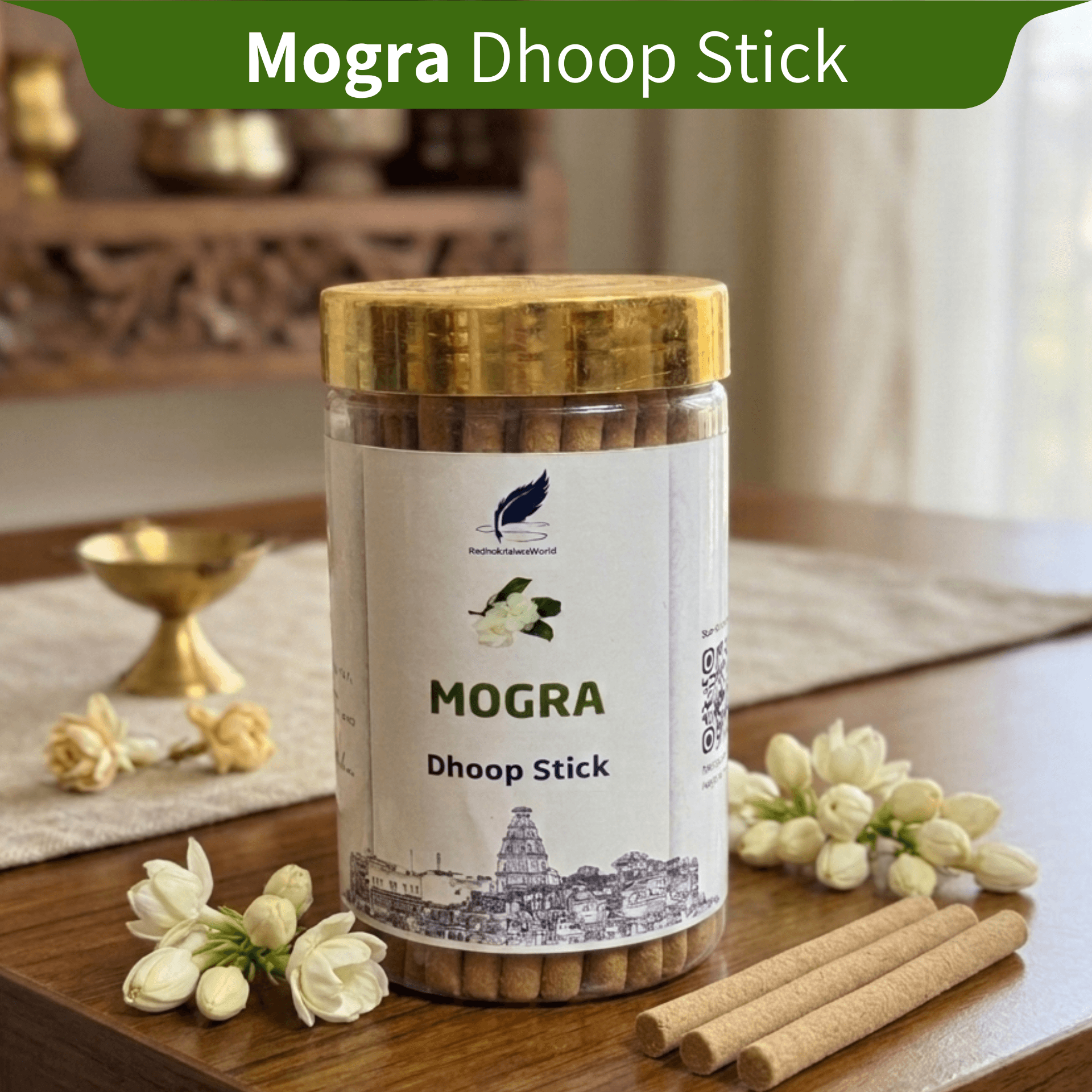 Natural Mogra Dhoop Sticks (150g) | Long Lasting Jasmine Fragrance | Made in Vrindavan