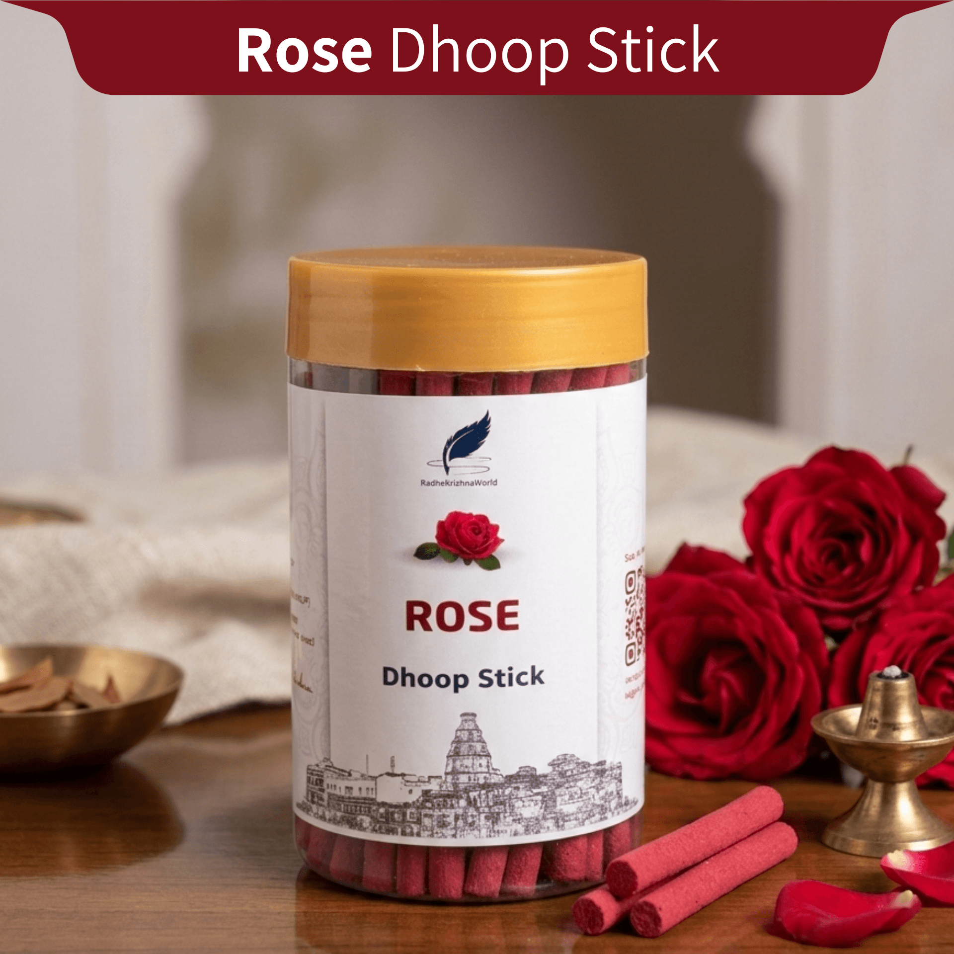 Natural Rose Dhoop Sticks (150g) | Long Lasting Floral Fragrance | Made in Vrindavan