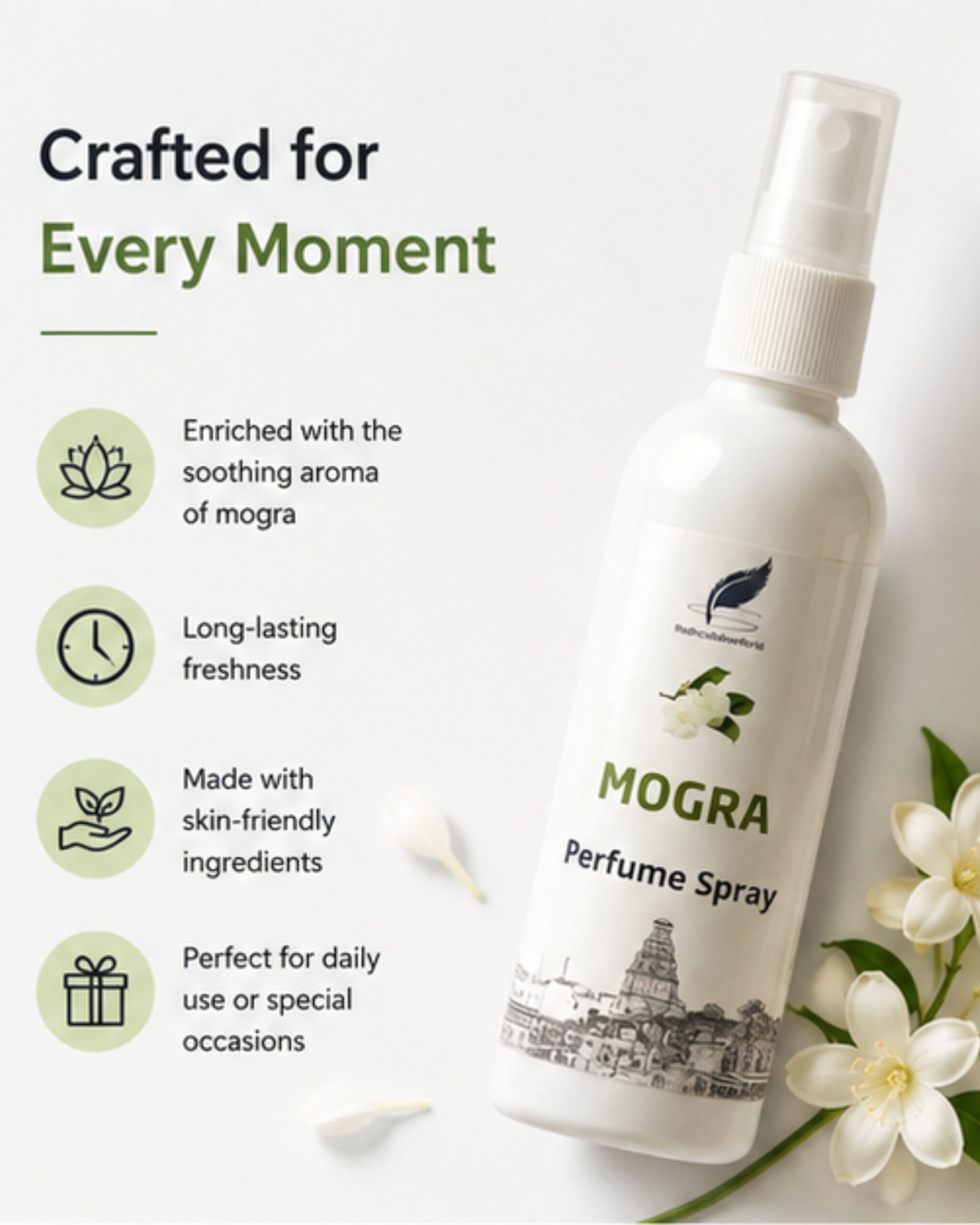 Mogra Perfume Spray (100ml) | Natural Long Lasting Jasmine Fragrance - Image 2