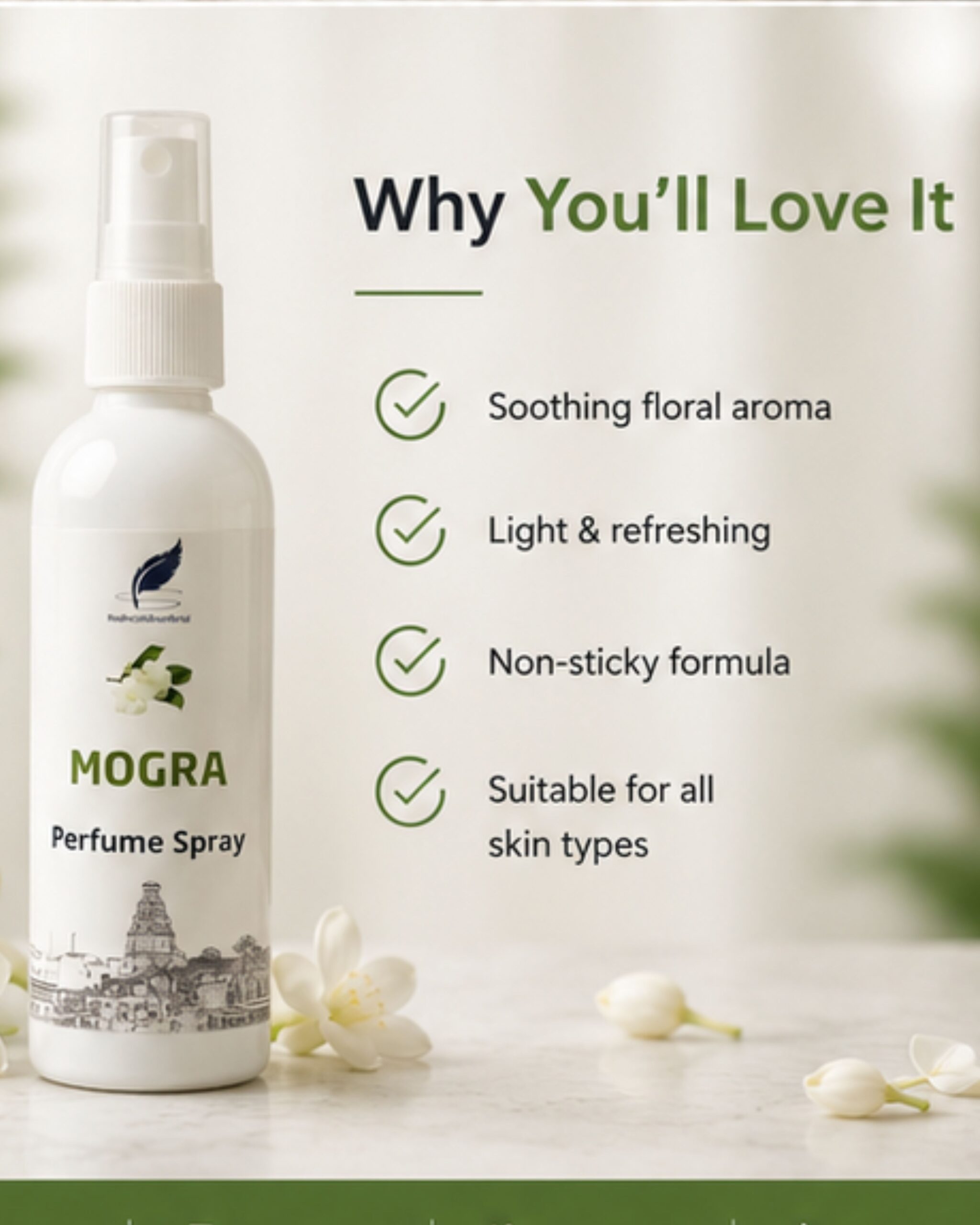 Mogra Perfume Spray (100ml) | Natural Long Lasting Jasmine Fragrance - Image 3
