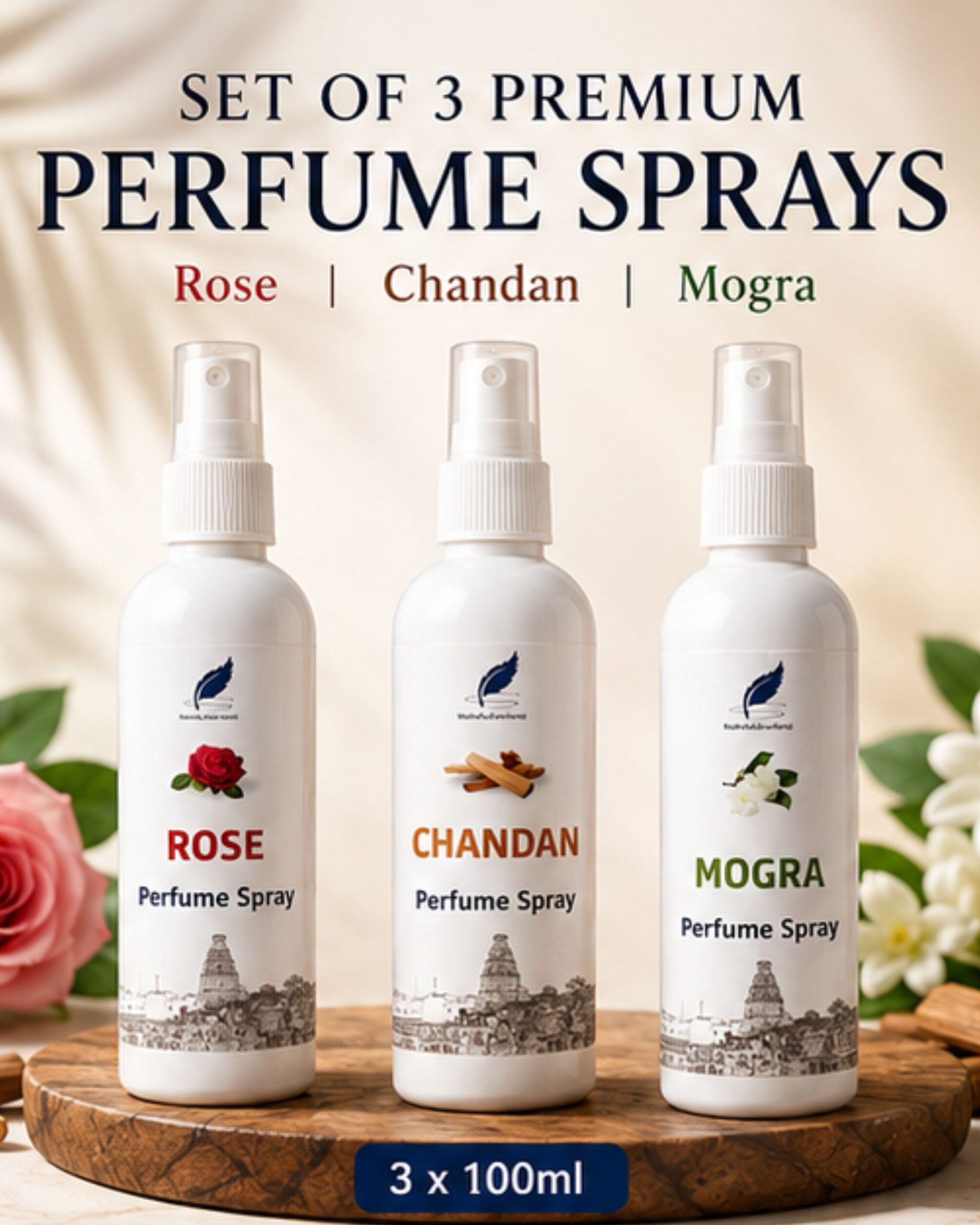 Premium Perfume Spray Combo | Rose, Chandan & Mogra Long-Lasting Fragrances