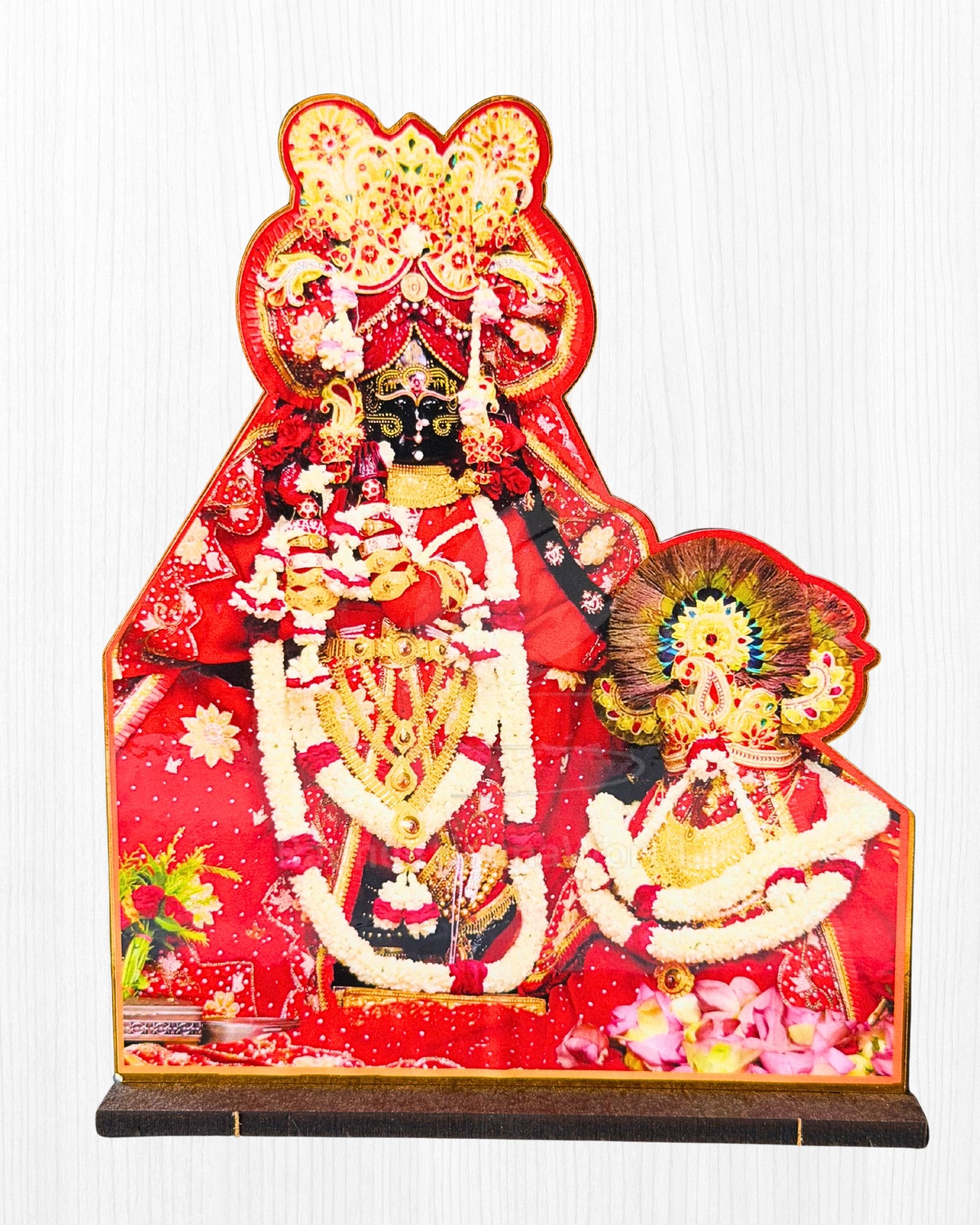 15cm Red Shri Radhavallabh MDF Cutout | Divine Vrindavan Deity Standee for Home & Office