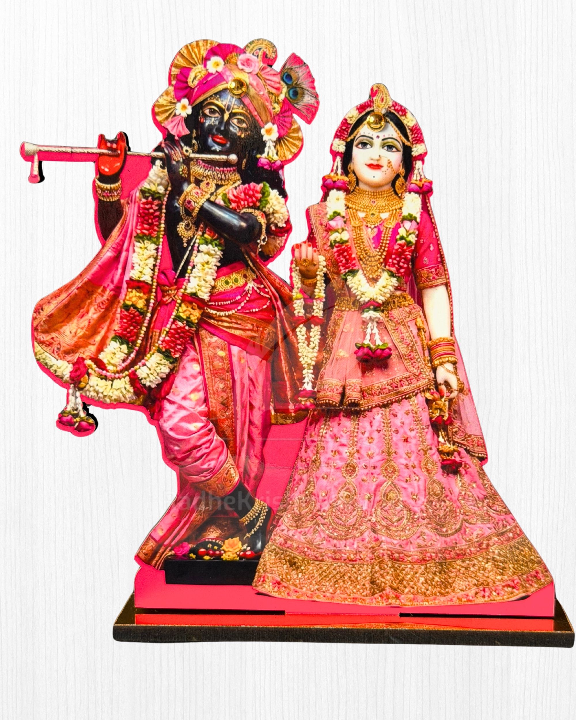 15cm Shri RadhaKrishna Standing MDF Cutouts | Divine Vrindavan Jugal Jodi Standee for Home Altar